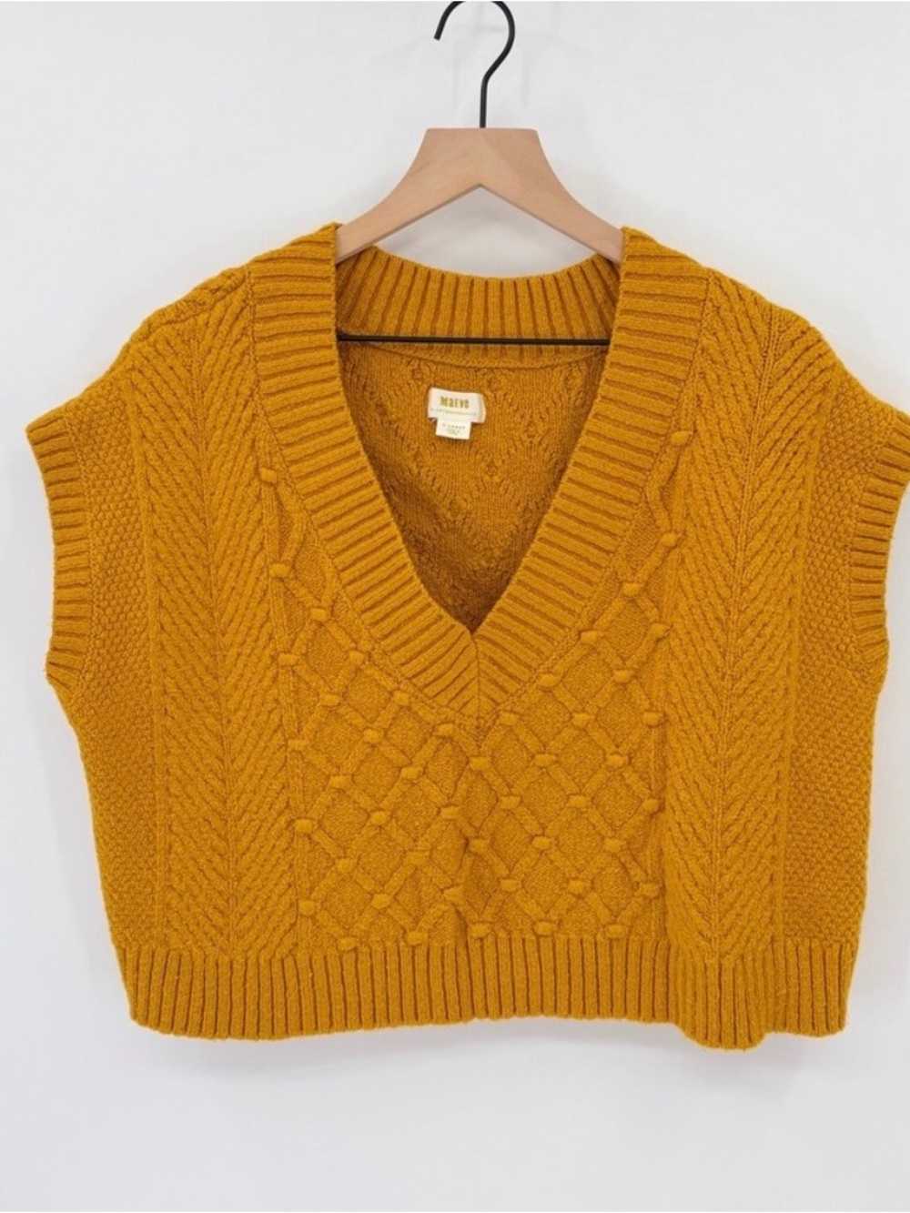 Anthropologie Mustard Cable-Knit V-Neck Sweater Vest